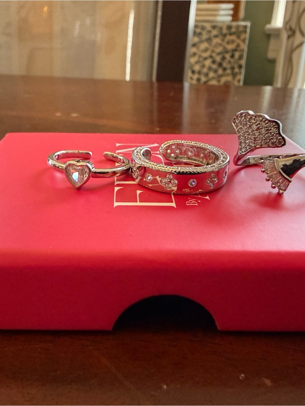 Adina Eden Silver Set of 3 Adjustable Rings, fits size 5-10